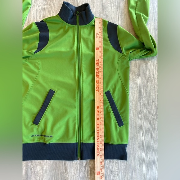 Under Armour Men's Track Jacket Neon Med Green Gray Full Zip, Gym Fitness Casual - Picture 10 of 10